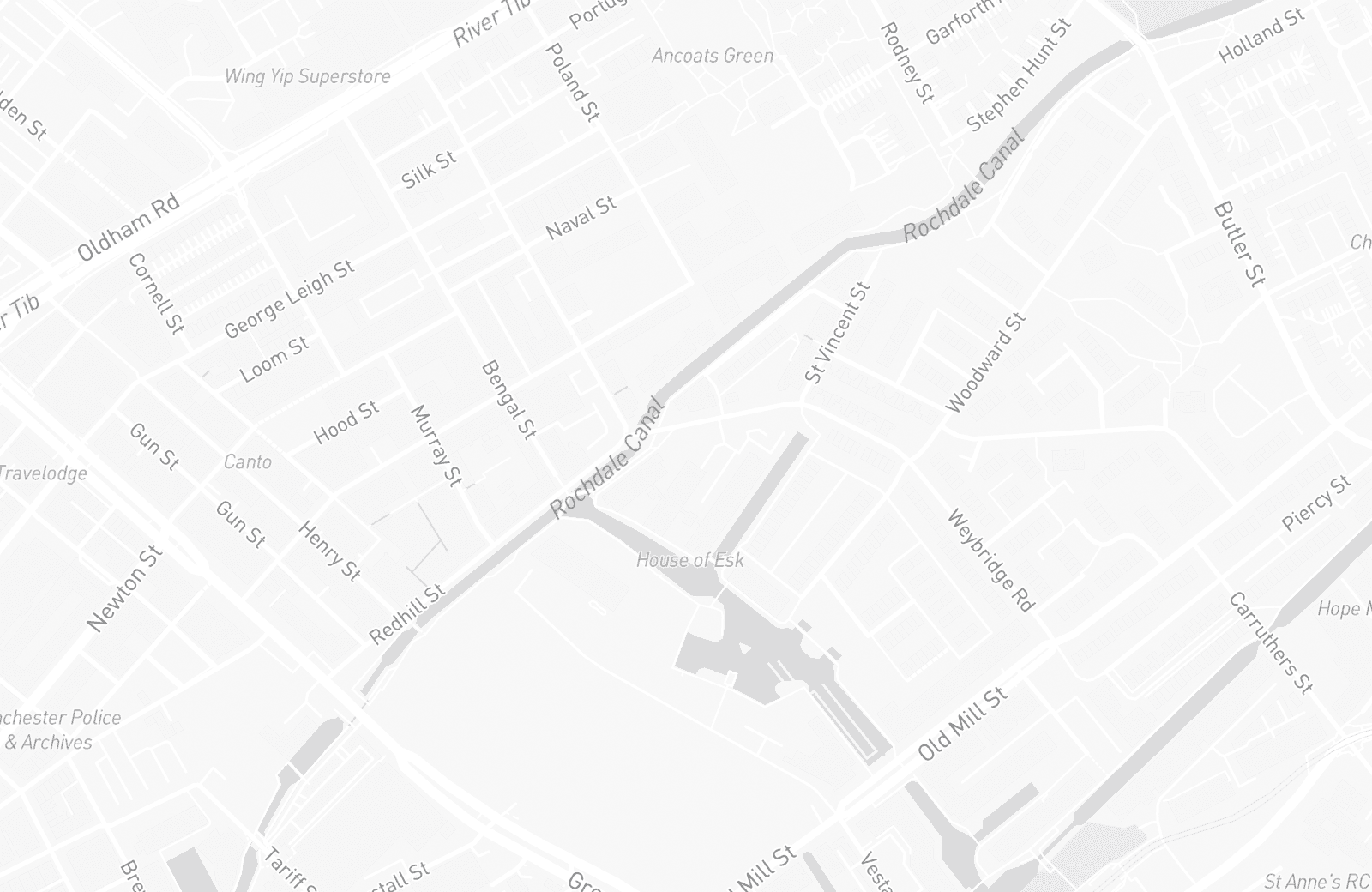 Street map of Ancoats with 23 verified parking locations mapped by Parkwise