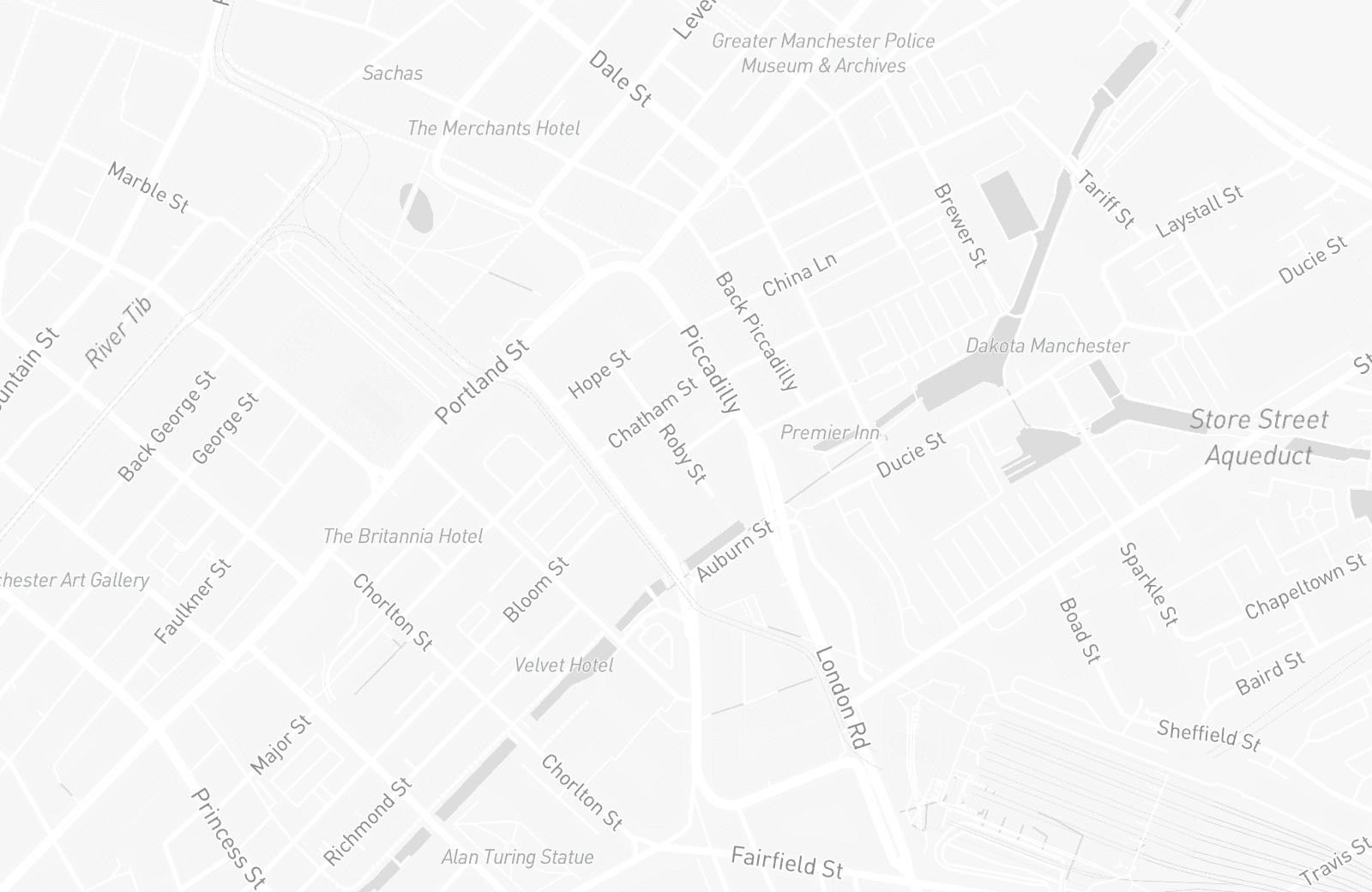Street map of Piccadilly with 67 verified parking locations mapped by Parkwise
