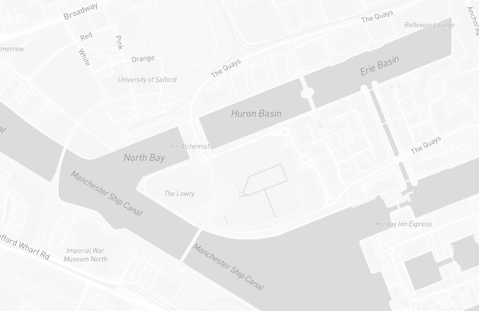 Street map of Salford Quays with 3 verified parking locations mapped by Parkwise