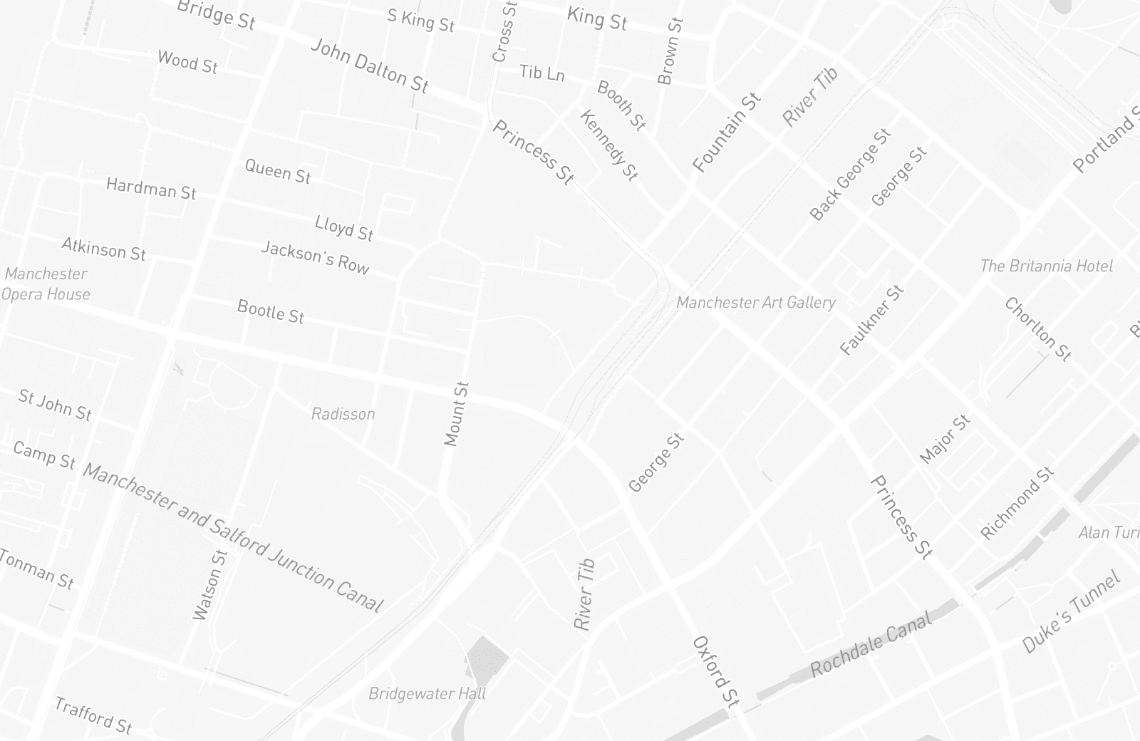Street map of St Peter's Square with 23 verified parking locations mapped by Parkwise