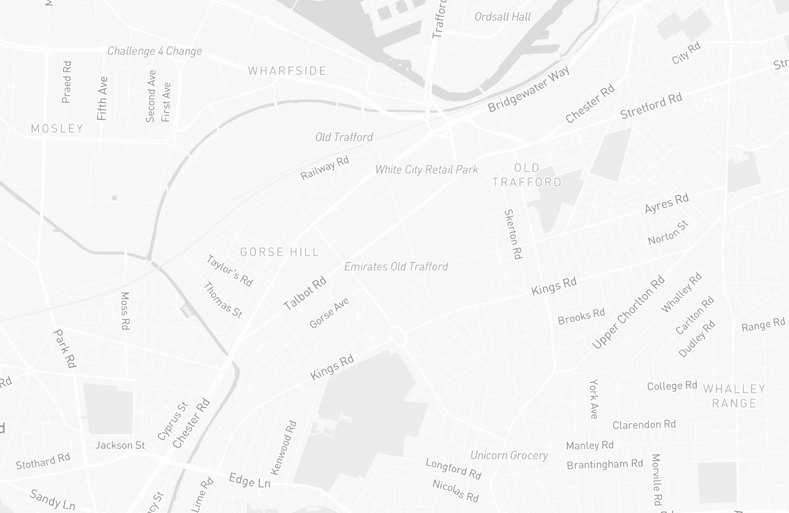 Street map of Emirates Old Trafford with 19 verified parking locations mapped by Parkwise