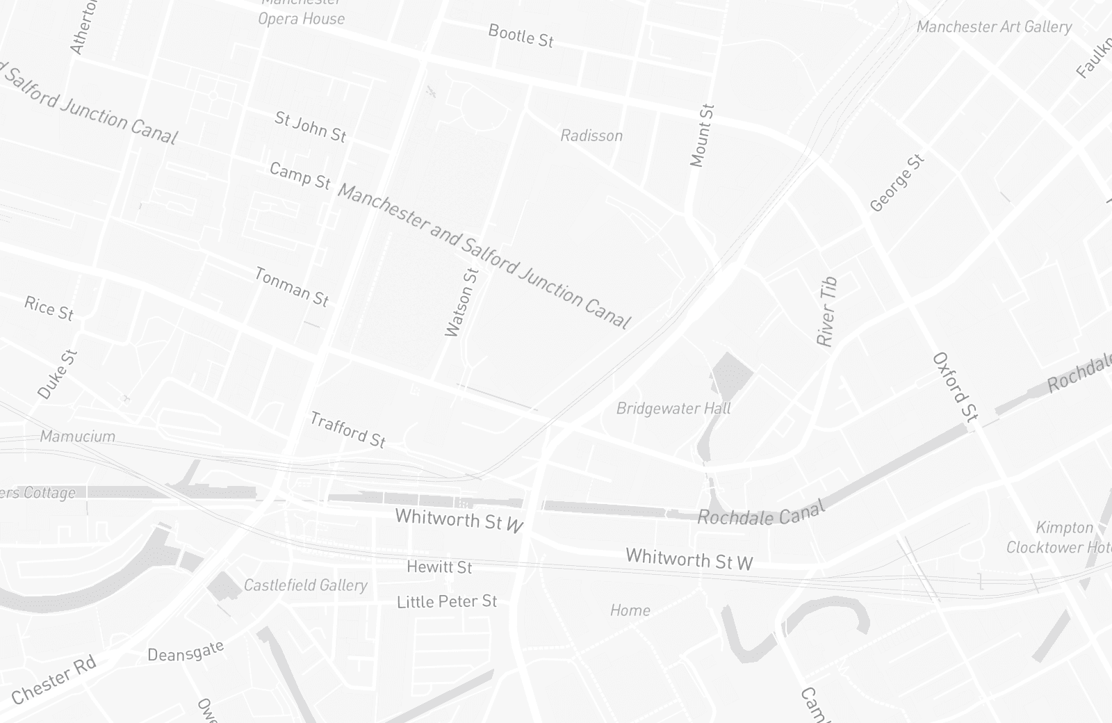 Street map of Manchester Central with 47 verified parking locations mapped by Parkwise